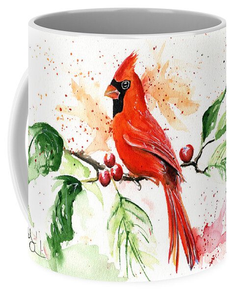 Northern Cardinal Coffee Mug featuring the painting Northern Cardinal by Dora Hathazi Mendes