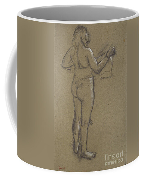 Nude Coffee Mug featuring the painting Nude Woman Drying Herself, 19th Century Charcoal by Edgar Degas