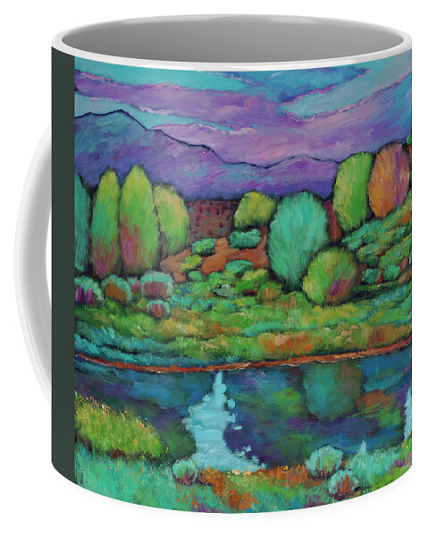 New Mexico Coffee Mug featuring the painting Oasis by Johnathan Harris