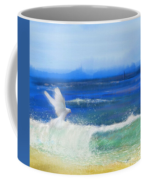 Seascape Coffee Mug featuring the mixed media Ocean Dove the Faithful Witness  by Mark Tonelli