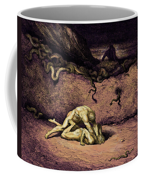 13th Century Coffee Mug featuring the painting Of Random Mischief Vents He Still His Spite Scene From Canto Xxx by Gustave Dore