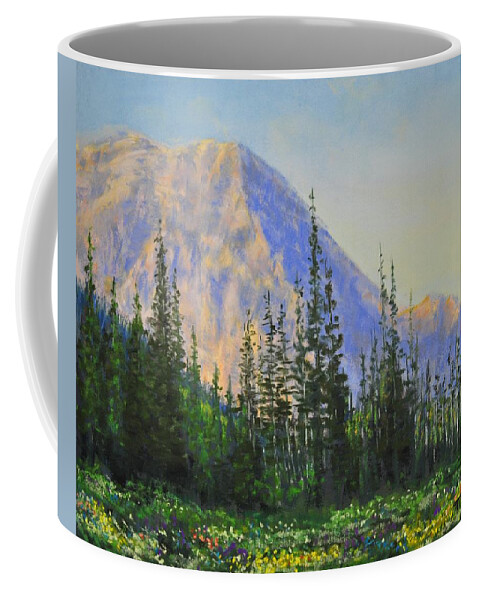 Mountains Coffee Mug featuring the pastel Off the Pitamakan Trail by Lee Tisch Bialczak