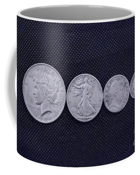 Old American Silver Coins Coffee Mug featuring the digital art Old American Silver Coins Ver One by Randy Steele