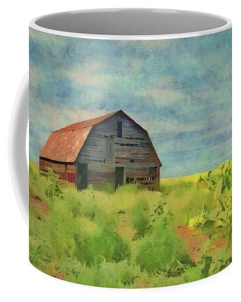Oklahoma Coffee Mug featuring the painting Old Barn Amongst the Weeds by Jeffrey Kolker