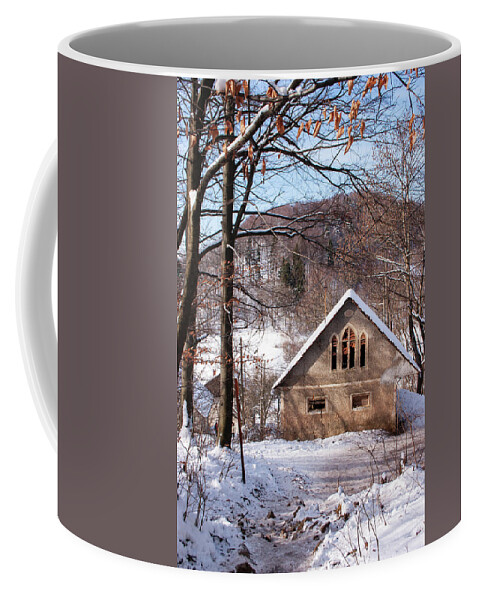 Smarna Gora Coffee Mug featuring the photograph Old building on Smarna Gora in Winter by Ian Middleton