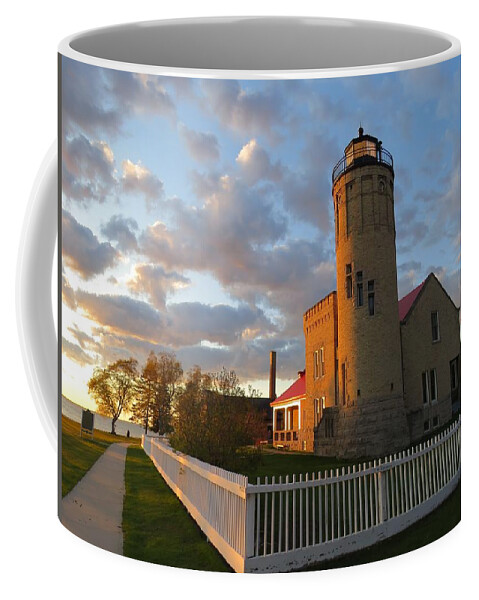 Michigan Coffee Mug featuring the photograph Old Mackinac Point Lighthouse Sunrise by Keith Stokes