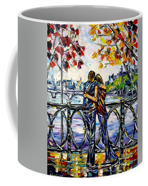 I Love Paris Coffee Mug featuring the painting On The Paris Bridge by Mirek Kuzniar