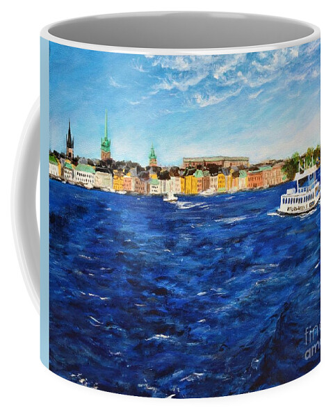 Sweden Coffee Mug featuring the painting On the Way to Gamla Stan, Stockholm, Sweden by C E Dill