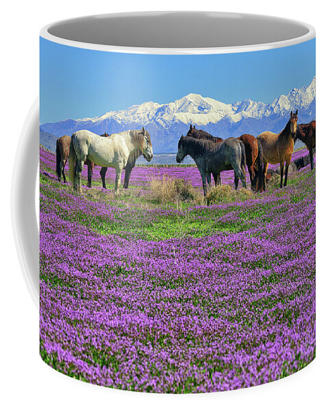 Onaqui Wild Horses Coffee Mug featuring the photograph Onaqui Spring by Greg Norrell