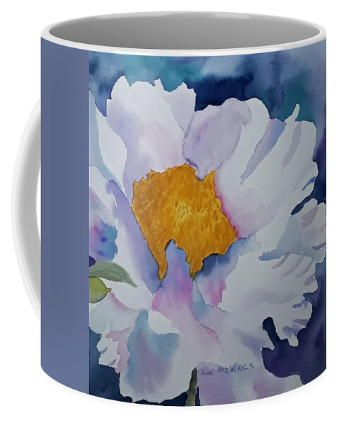 Floral Coffee Mug featuring the painting One White Flower by Ann Frederick