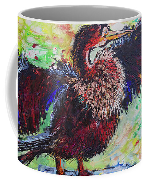  Coffee Mug featuring the painting Open Fanned Anhinga by Jyotika Shroff