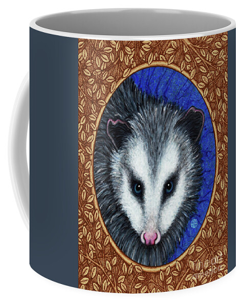 Animal Portrait Coffee Mug featuring the painting Opossum Portrait - Brown Border by Amy E Fraser