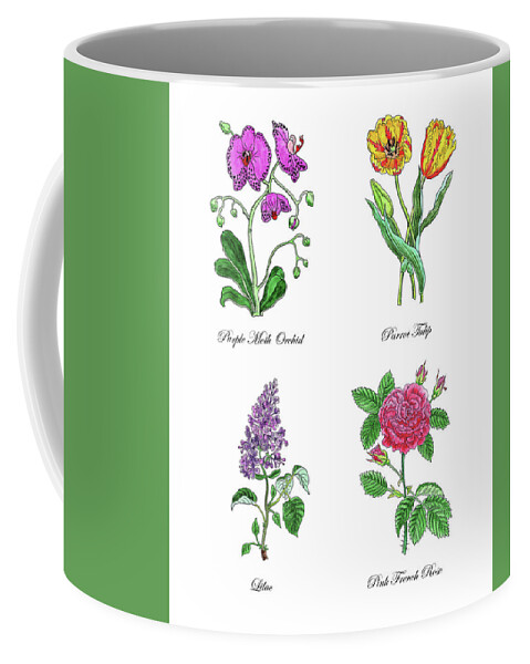 Orchid Coffee Mug featuring the painting Orchid Tulip Lilac Rose Botanical Watercolor  by Irina Sztukowski