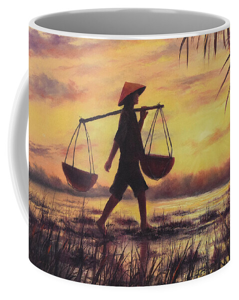 Oriental Theme Painting Coffee Mug featuring the painting Silent Passage by Lynne Pittard