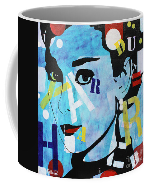 Hepburn Coffee Mug featuring the painting Original Audrey Hepburn Portrait, Pop Art Portrait, Acrylic Painting by Kathleen Artist by Kathleen Artist PRO