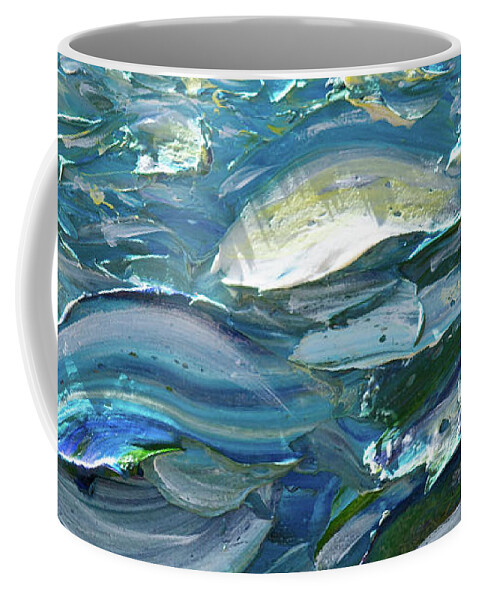 Impasto On Canvas Coffee Mug featuring the painting Original Oil Painting with Palette knife on Canvas - Impressionist Roling Blue Sea Waves by OLena Art by Lena Owens - Vibrant DESIGN