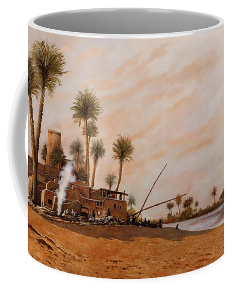 Nilo River.egypt Coffee Mug featuring the painting Ormeggio Sul Nilo by Guido Borelli