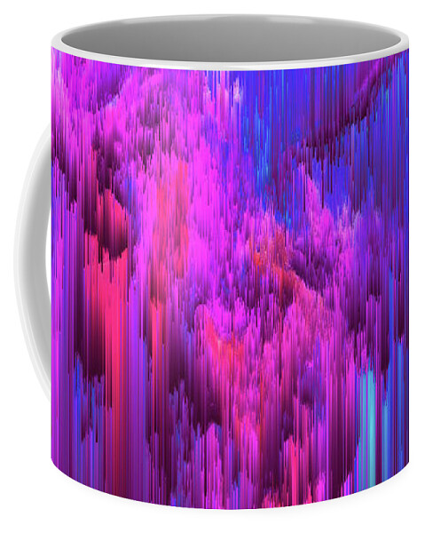 Glitch Coffee Mug featuring the digital art Outrun the Mist - Abstract Glitch Pixel Art by Jennifer Walsh