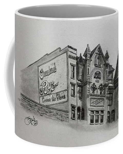 Butte Montana Coffee Mug featuring the drawing Overland Rye Building by Tony Clark