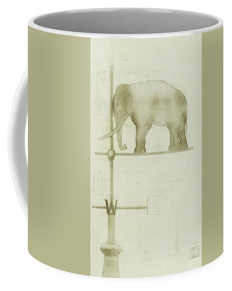 Elephant Coffee Mug featuring the drawing Pachyderm House, Philadelphia Zoo, detail of weather vane by Paul Philippe Cret