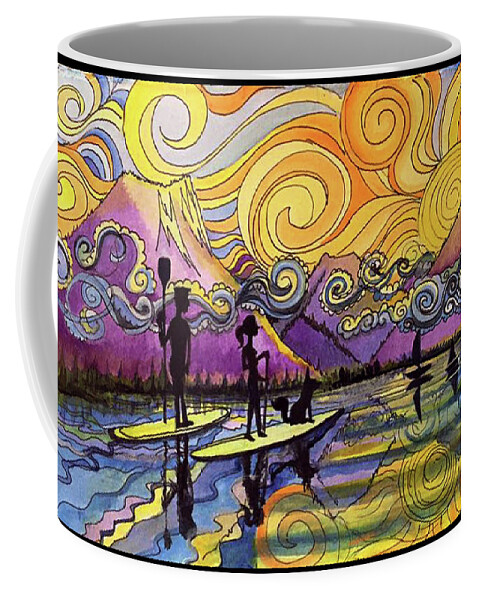 Frisco Coffee Mug featuring the painting Paddleboarders Frisco Colorado by David Sockrider