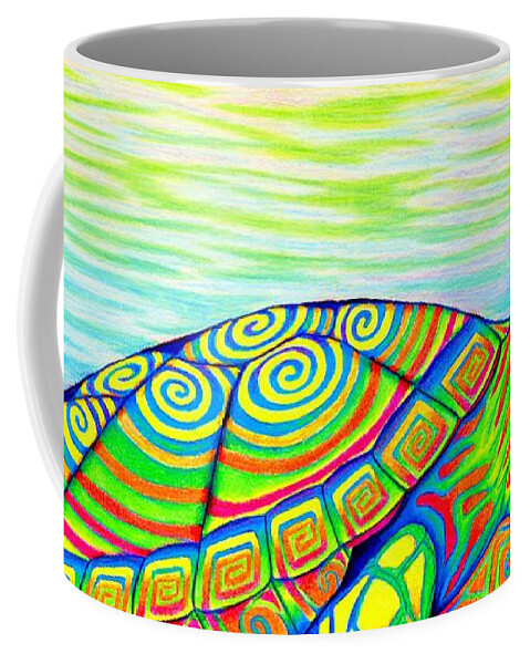 Turtle Coffee Mug featuring the drawing Psychedelic Neon Rainbow Painted Turtle by Rebecca Wang