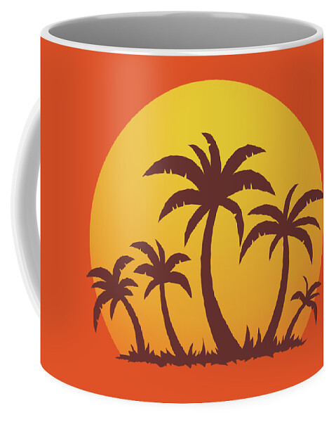 Sea Coffee Mug featuring the digital art Palm Trees and Sun by John Schwegel