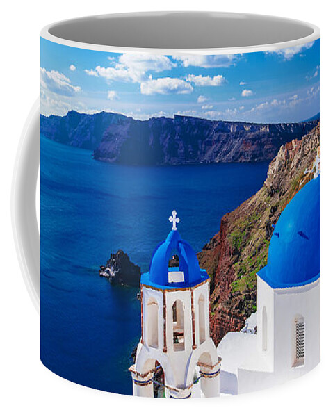 Santorini Coffee Mug featuring the photograph Panorama of Santorini - Greece by Stefano Senise