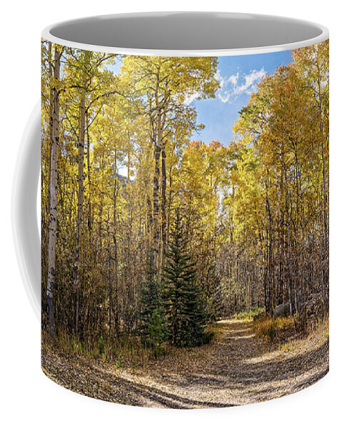 Colorado Coffee Mug featuring the photograph Panorama of Yellow Aspen Forest on the Way to Independence Pass - Twin Lakes Colorado Rocky Mountain by Silvio Ligutti