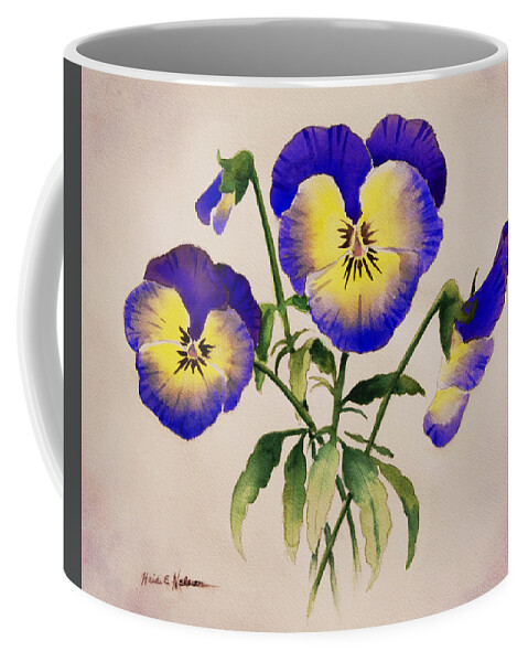 Floral Coffee Mug featuring the painting Pansies by Heidi E Nelson