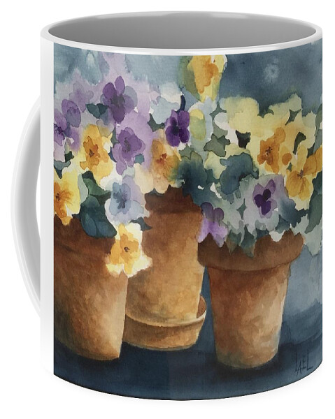 Pansies Coffee Mug featuring the painting Detail of Pansy Pots by Lael Rutherford