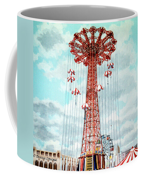  Coffee Mug featuring the painting Parachute Jump by Bonnie Siracusa