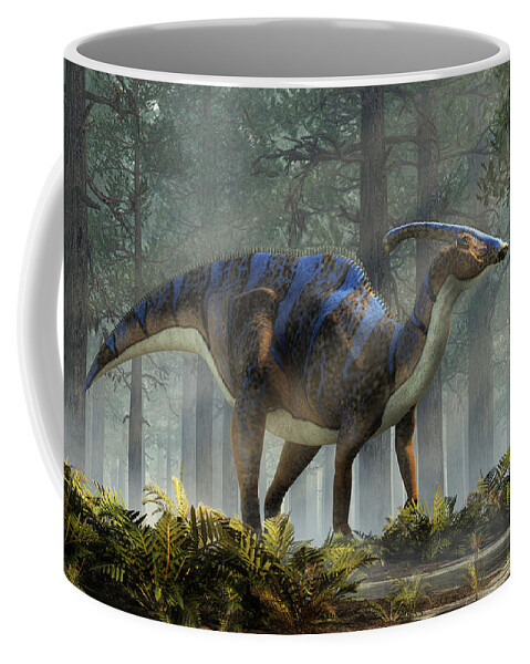 Parasaurolophus Coffee Mug featuring the digital art Parasaurolophus in a Forest by Daniel Eskridge