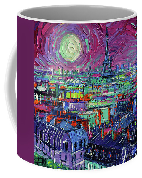 Paris By Moonlight Coffee Mug featuring the painting Paris By Moonlight by Mona Edulesco