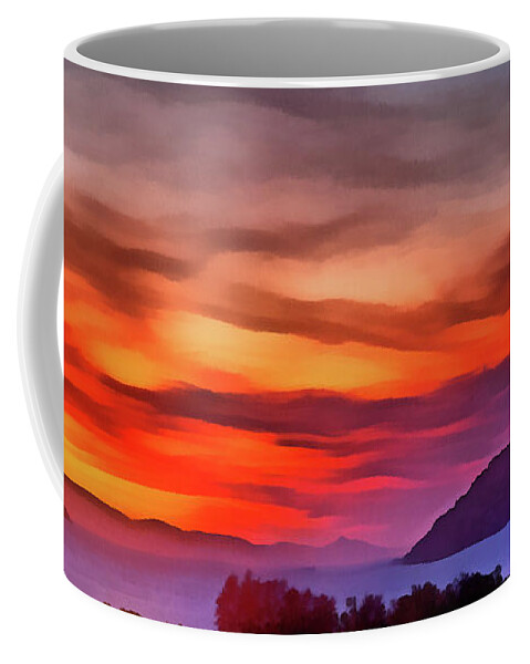 Sunset Coffee Mug featuring the painting Paros island sunset by George Rossidis