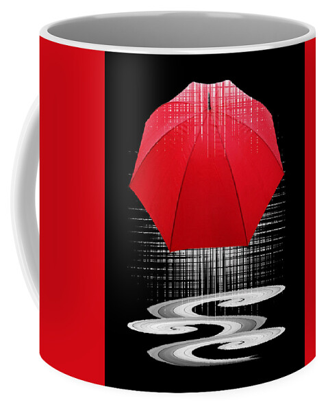 Umbrella Coffee Mug featuring the photograph Passion For Puddles - Red Umbrella Abstract by Gill Billington