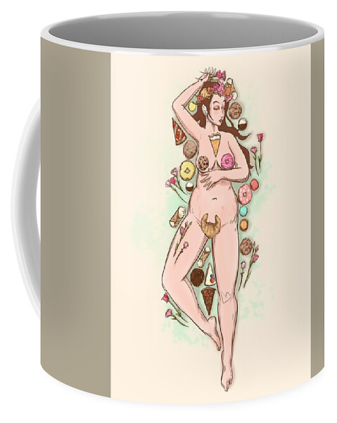 Body Positive Coffee Mug featuring the drawing Pastry Queen by Ludwig Van Bacon