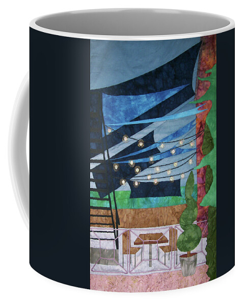 Art Quilt Coffee Mug featuring the tapestry - textile Patio at the Winds by Pam Geisel