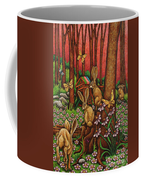 Hare Coffee Mug featuring the painting Peaceful Playground by Amy E Fraser