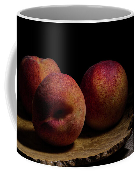 Fruits Coffee Mug featuring the photograph Peaches on Wood Plate by Richard Rizzo