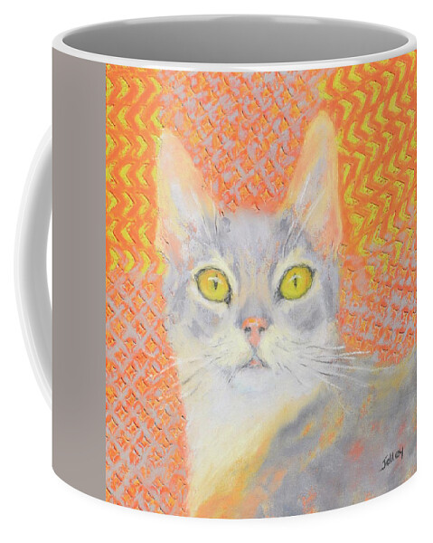 Cat Coffee Mug featuring the painting Pearl by Nancy Jolley
