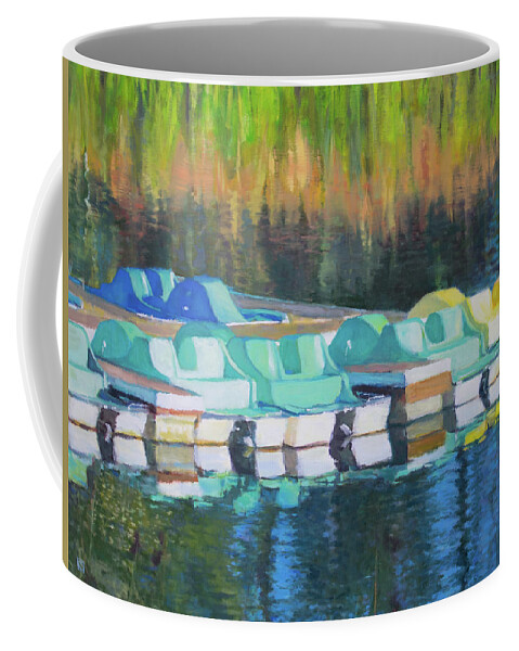 Pedal Boats Coffee Mug featuring the painting Pedal Boats by Kerima Swain