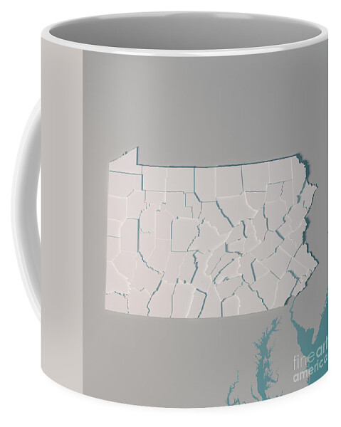 Pennsylvania Coffee Mug featuring the digital art Pennsylvania US State Map Administrative Divisions Counties 3D R by Frank Ramspott