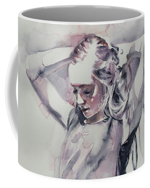 Watercolor Coffee Mug featuring the painting Pensive by Tracy Male