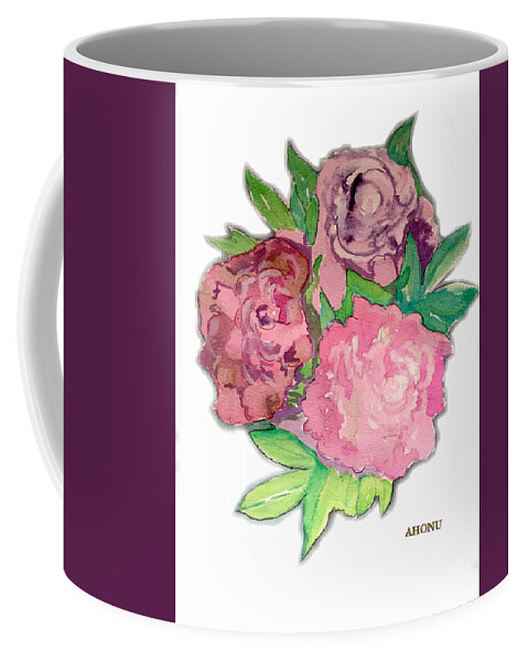 Peonie Coffee Mug featuring the painting Peonie Roses by AHONU Aingeal Rose