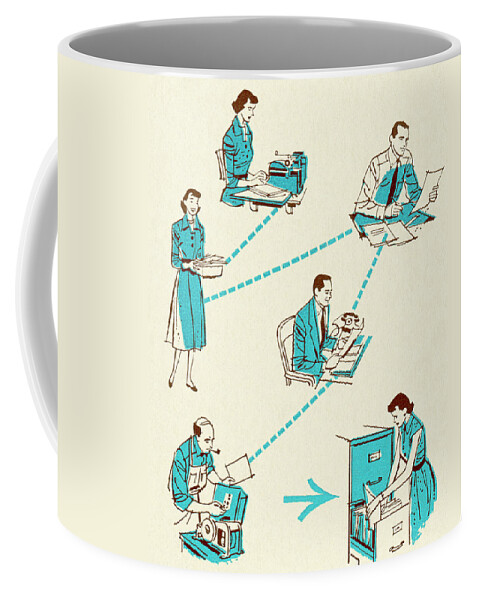 Adult Coffee Mug featuring the drawing People Working in an Office by CSA Images