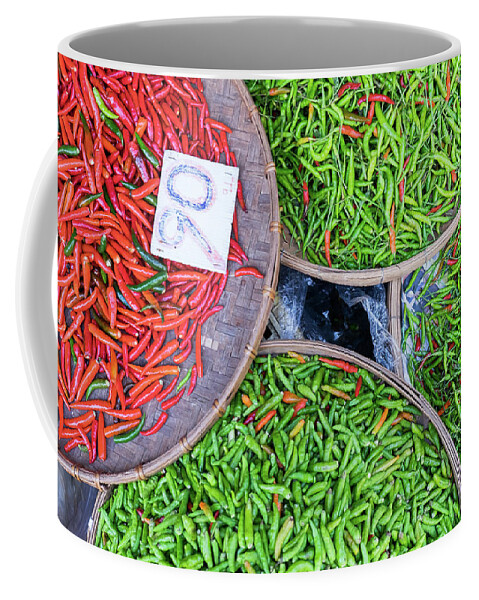 Asian Coffee Mug featuring the photograph Peppers at the Market by Nicole Young
