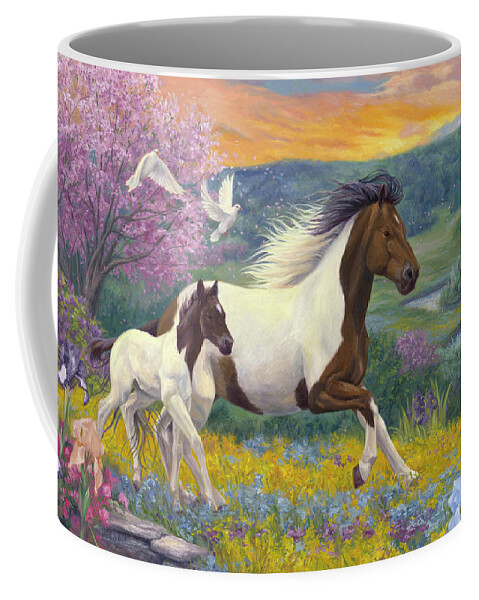 Horse Coffee Mug featuring the painting Perfect Spring Day by Lucie Bilodeau
