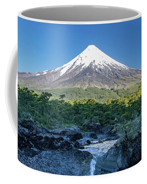 Landscape Coffee Mug featuring the photograph Petrohue Waterfalls and Osorno Volcano, Chile by Venetia Featherstone-Witty