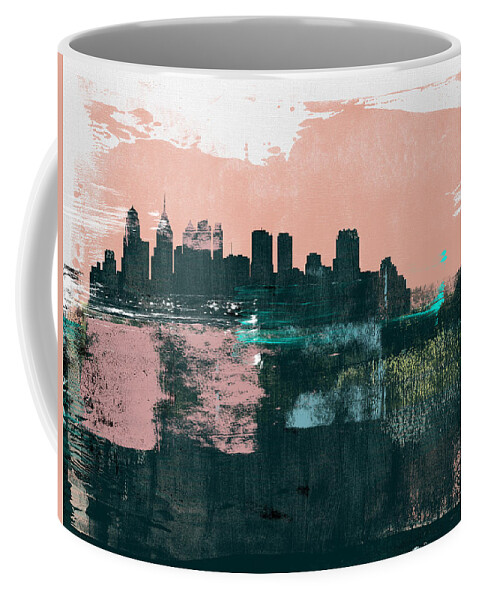 Philadelphia Coffee Mug featuring the mixed media Philadelphia Abstract Skyline II by Naxart Studio